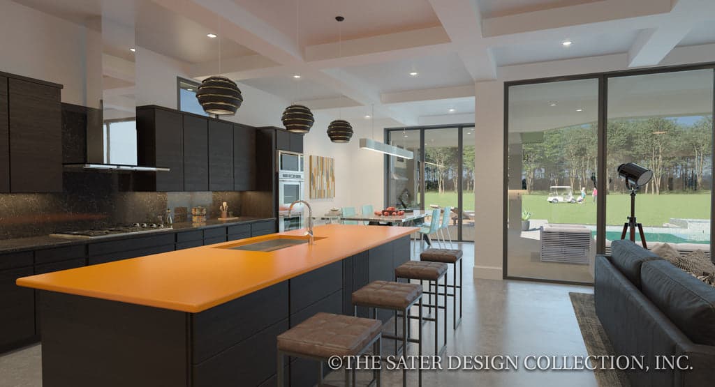 Island kitchen with walk-in pantry