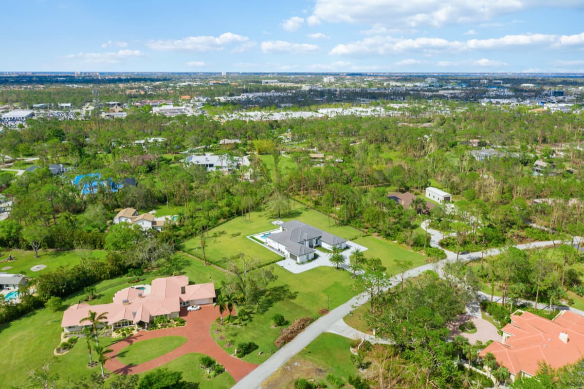 Aerial view of pool and outdoor living