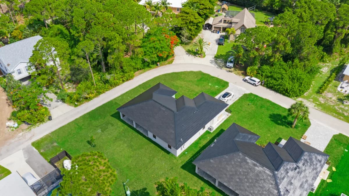 Aerial view of El Dorado Acres home with Tesla Solar Roof